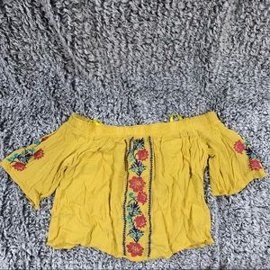 Embroidered Yellow Off the Shoulder Top